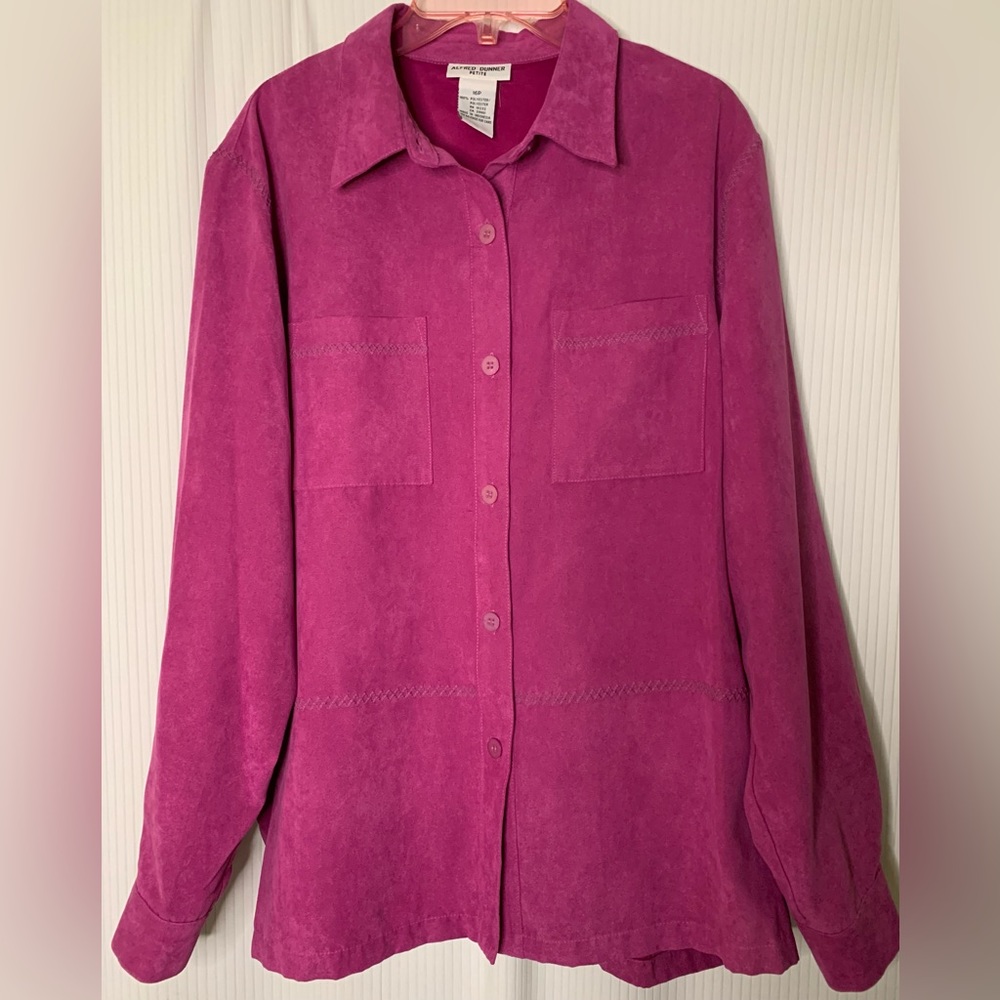 Alfred Dunner Faux Suede Texture Long Sleeve Collared Button Front 16 Petite